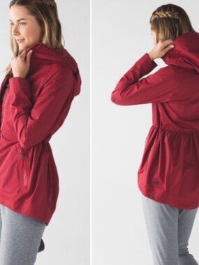 Lululemon Rain For Daze Jacket II Water Repellent Hooded Prep Red Size 4